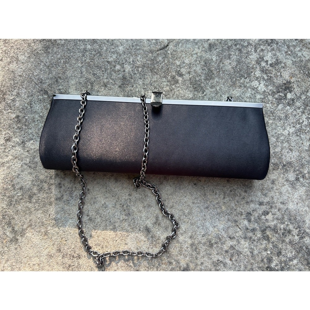 Vtg Brown Satin Clutch Gunmetal Chain Evening BagY2K Minimalist Formal bag 90s